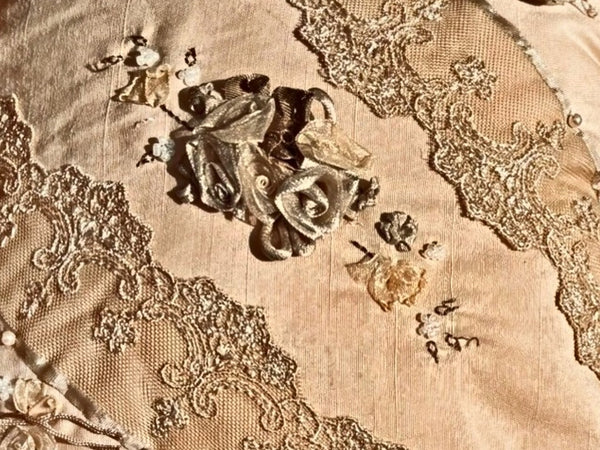 Lace Lovers Edwardian Inspired Silk and Nottingham Lace Cushion - LLCN3023