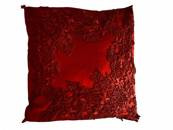 Lace Lovers Ruby and Ruby Nottingham Lace Silk Cushion - LLCN3031