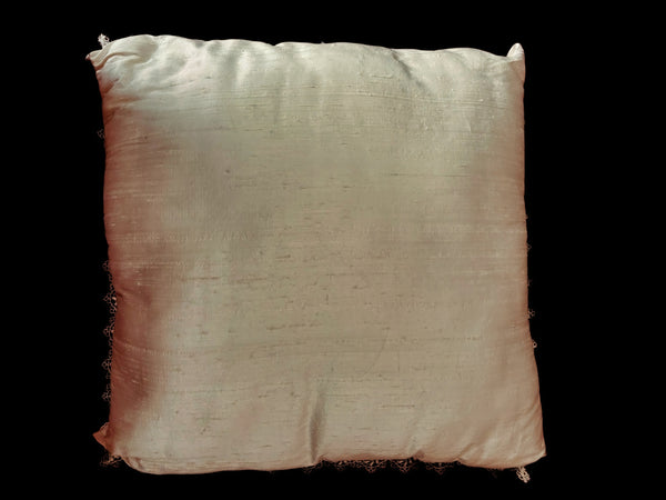 Lace Lovers ivory Silk and Nottingham Lace Hand Painted Cushion - LLCN3035