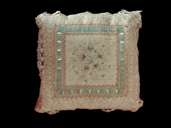 Lace Lovers Cream Silk and Nottingham Lace Handpainted Cushion - LLCN3040