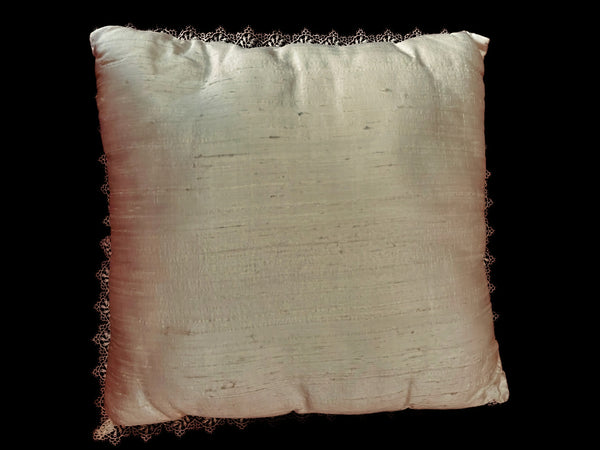 Lace Lovers Cream Silk and Nottingham Lace Handpainted Cushion - LLCN3040