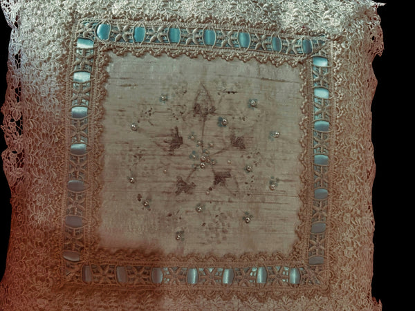 Lace Lovers Cream Silk and Nottingham Lace Handpainted Cushion - LLCN3040
