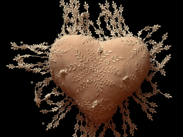 Silk and Lace Cream Heart Cushion - LLHCN11