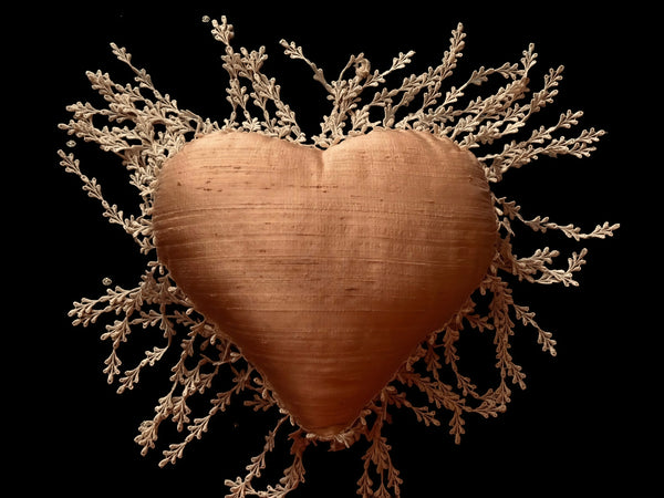 Silk and Lace Cream Heart Cushion - LLHCN11