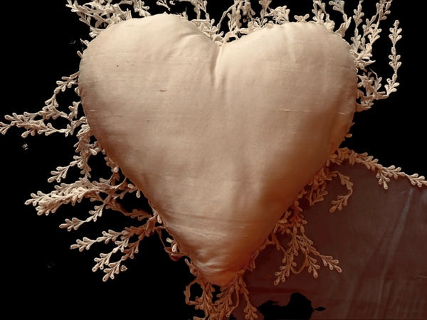 Silk and Lace Ivory Heart Cushion - LLHCN12