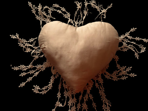 Silk and Lace Butterfly Ivory Heart Cushion - LLHCN13