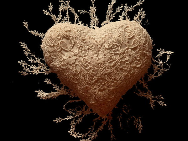 Silk and Lace  Ivory Heart Cushion - LLHCN14