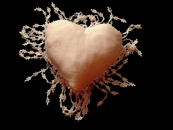 Silk and Lace Pale Pink Heart Cushion - LLHCN15