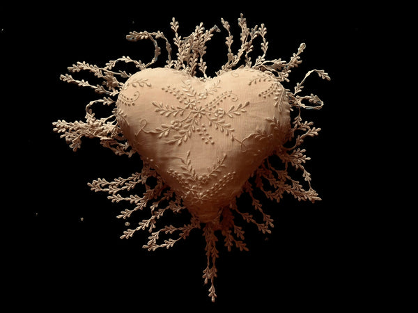 Silk and Lace Ivory Heart Cushion - LLHCN16