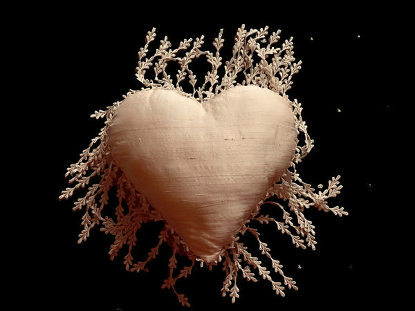 Silk and Lace Ivory Heart Cushion - LLHCN16