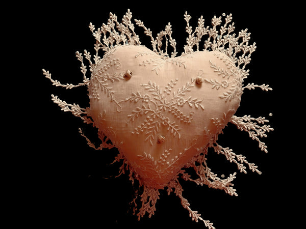 Silk and Lace Cream Heart Cushion - LLHCN17