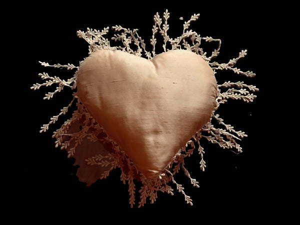 Silk and Lace Cream Heart Cushion - LLHCN17