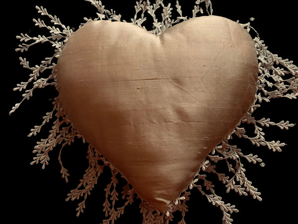 Silk and Lace Butterfly Cream Heart Cushion - LLHCN1