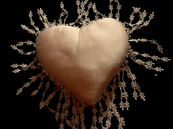 Silk and Lace Butterfly Cream Heart Cushion - LLHCN2