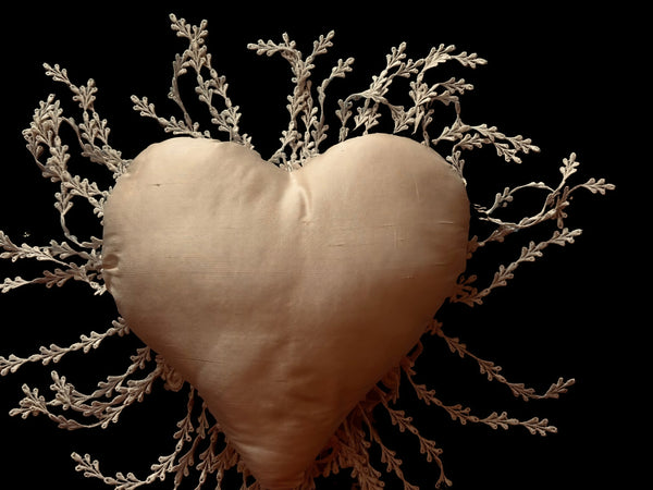 Silk and Lace Rose Ivory Heart Cushion - LLHCN6