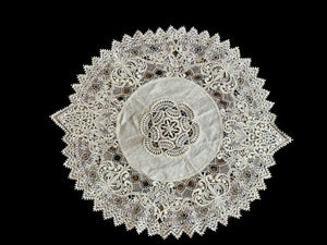 Cotton and Nottingham Lace Cut Out Table Topper - TC213LIN