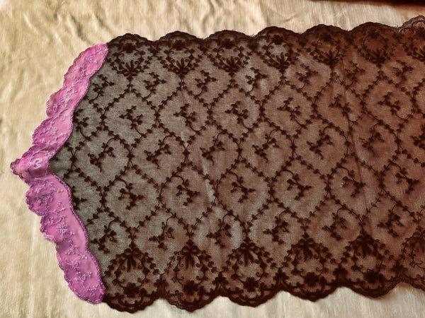 Black and Pink Nottingham Lace Scarf - SF2016