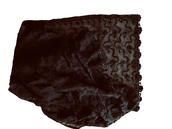 Black Flowers Silk Chiffon Scarf - SF2015