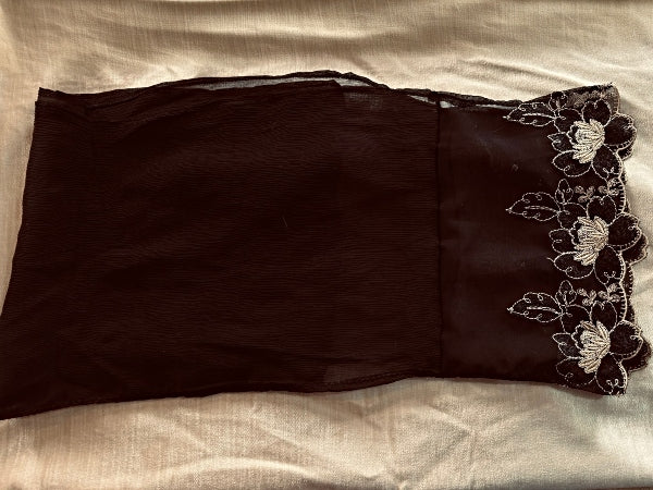 Lotus Black and Gold Silk Chiffon Scarf - SF20262
