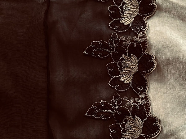 Lotus Black and Gold Silk Chiffon Scarf - SF20262