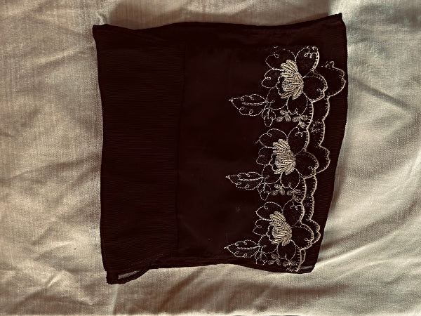 Lotus Black and Gold Silk Chiffon Scarf - SF20262