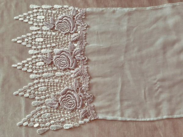 Pearl Lace Silk Chiffon Scarf with Rose Trim - SF207