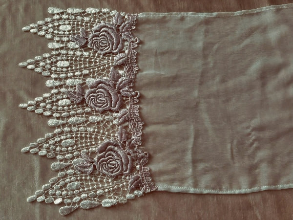 Pearl Lace Silk Chiffon Scarf with Rose Trim - SF207