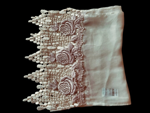 Pearl Lace Silk Chiffon Scarf with Rose Trim - SF207