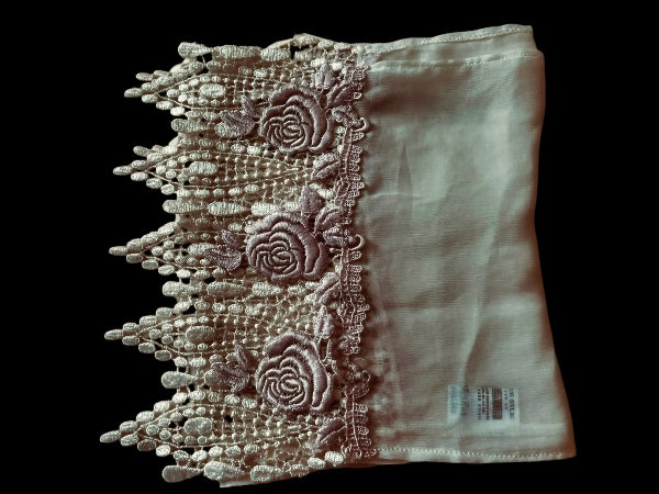 Pearl Lace Silk Chiffon Scarf with Rose Trim - SF207