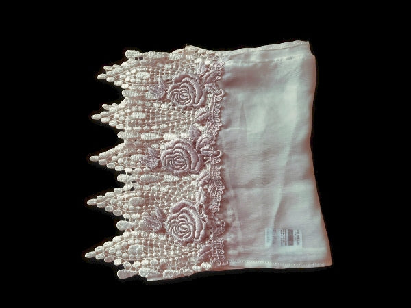 Pearl Lace Silk Chiffon Scarf with Rose Trim - SF208