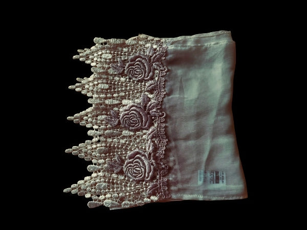 Pearl Lace Silk Chiffon Scarf with Rose Trim - SF208