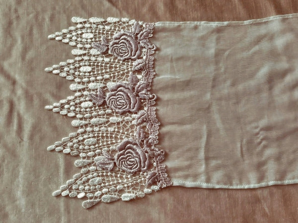 Pearl Lace Silk Chiffon Scarf with Rose Trim - SF208
