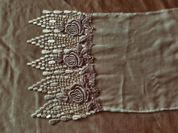 Pearl Lace Silk Chiffon Scarf with Rose Trim - SF208
