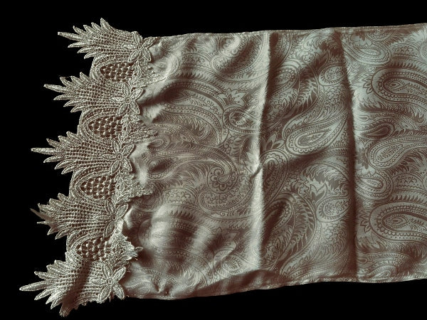 Ivory Pure Silk Scarf with Guipure Nottingham Lace Trim - SF504