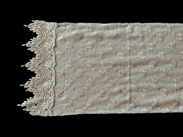 Ivory Rose Silk Chiffon Scarf with Guipure Nottingham Lace Trim - SF913/L