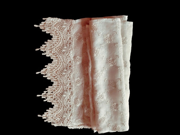 Ivory Rose Silk Chiffon Scarf with Guipure Nottingham Lace Trim - SF913/L