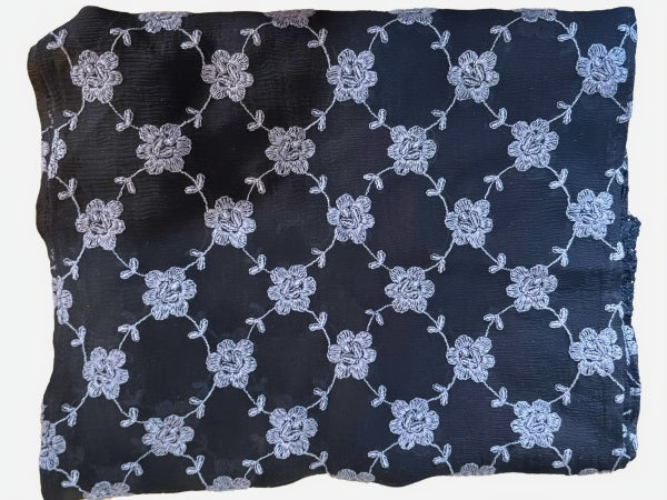 Embroidered Flowers Drippy Silk Chiffon Scarf - SF914