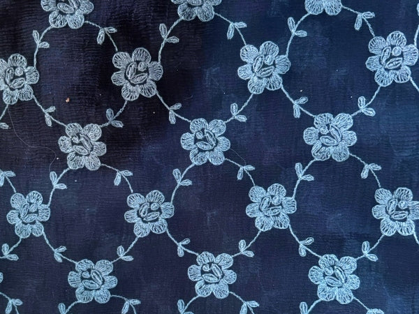 Embroidered Flowers Drippy Silk Chiffon Scarf - SF914