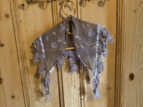 Silk Chiffon and Rose Nottingham Lace Shawl - SH120