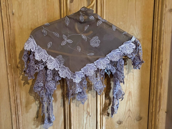 Silk Chiffon and Rose Nottingham Lace Shawl - SH120
