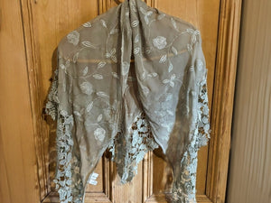 Silk Chifffon and Rose Nottingham Lace Shawl - SH123