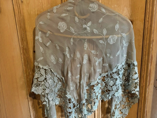 Silk Chiffon and Rose Nottingham Lace Shawl - SH123