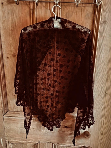 Large Black Nottingham Lace Shawl - SH20261