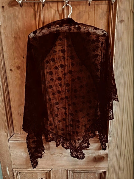 Large Black Nottingham Lace Shawl - SH20261