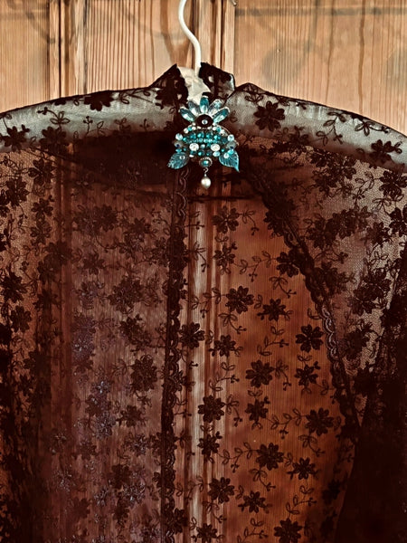 Large Black Nottingham Lace Shawl - SH20261