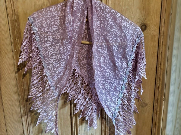 Silk Devore and Pearl Nottingham Lace Shawl - SH413