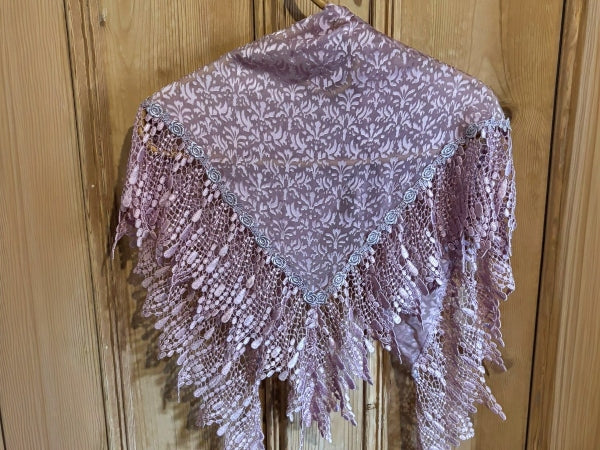 Silk Devore and Pearl Nottingham Lace Shawl - SH413