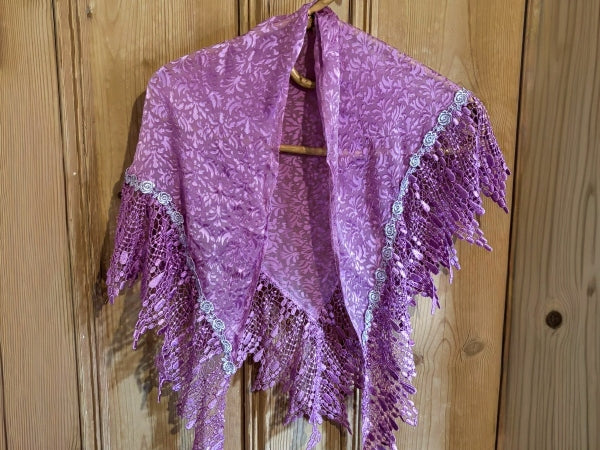 Silk Devore and Pearl Nottingham Lace Shawl - SH413