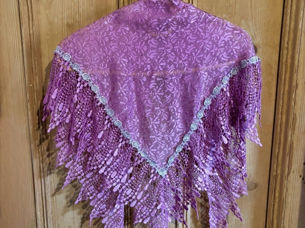 Silk Devore and Pearl Nottingham Lace Shawl - SH413