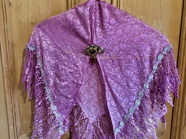 Silk Devore and Pearl Nottingham Lace Shawl - SH413
